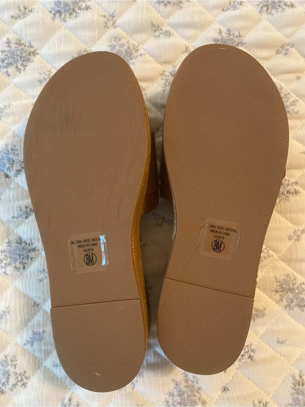 SODA Tan Raffia Buckle Platform Slide Sandals Size 8